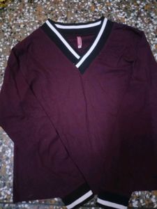 Maroon V-Neck Long Sleeve Top