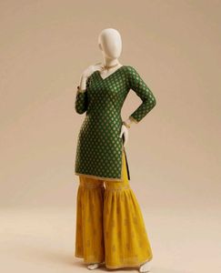 Green Kurta Set with Yellow Sharara Pants