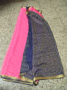 Price dropped Vibrant Pink Saree with Navy Blue
