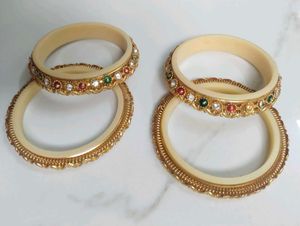 Exquisite Stone-Studded Gold Bangles