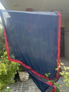 Elegant Navy Blue Dupatta with Red Border
