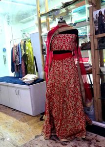 unstitched Red Embroidered Lehenga Choli