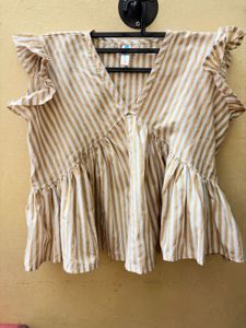 Striped Ruffle Sleeve Top