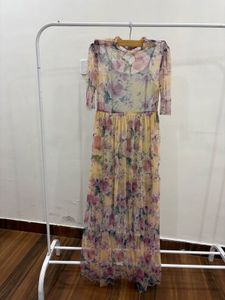 Sunshine Floral Printed Mesh Maxi Dress