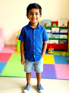 Blue Printed Button-Up Shirt