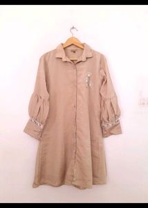 Elegant Embroidered chinon Shirt Dress