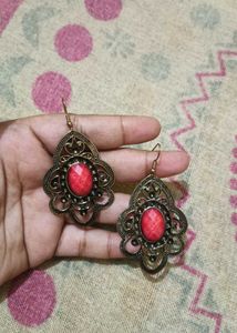 Vintage Filigree Red Stone Earrings