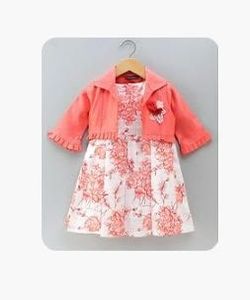 Enfance Printed Dress With Shrug Size 4-5 Y