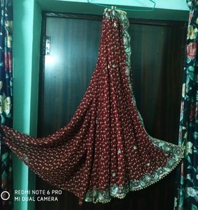 Georgette Embroidered Saree With Attached Running