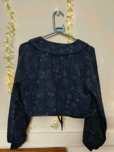 Glitchez Floral Cropped Top with Peter Pan Collar
