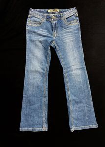 Vintage Rhinestone Blue Wash Bootcut Jeans