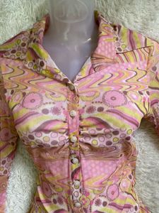 Y2K Retro Pink Patterned Button-Up Shirt