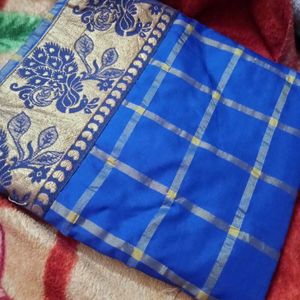 Blue Saree with Peacock Motifs