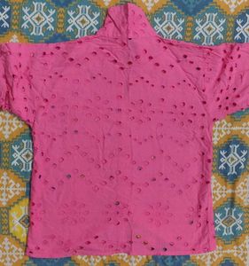 Pink Cotton Eyelet Shorts Set