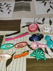 Vintage Hair Clips (2) & (10) Saree Brooches