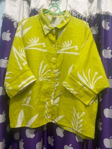 Lime Green Printed Button-Up Top coord set