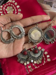 Boho Mirror & Stone Earrings Set