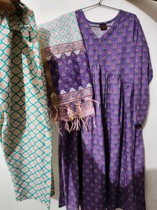 Purple Printed Kurta Set with Dupatta