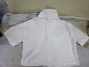 White Broderie Anglaise Cropped Shirt not wearing