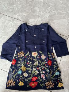 Navy Blue Embroidered Kurta