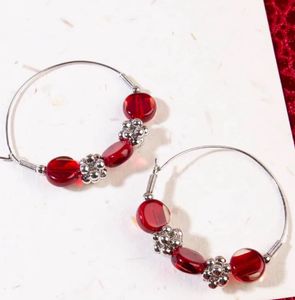 Red Beaded Hoop Earrings