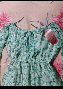 Green Floral Chiffon Ruffle Dress