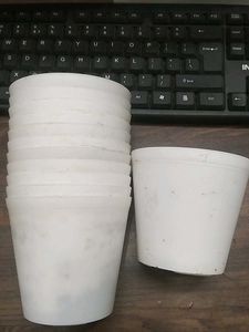 12 White Plastic Plant Pots