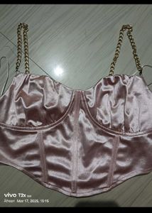 Blush Satin Chain Strap Corset Top