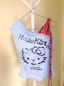 Cute Hello Kitty One-Shoulder Top