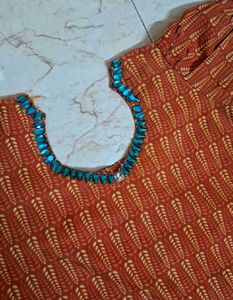 Pure Cotton Orange pink Ethnic Kurti 3pcs set