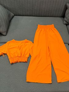 Bright Orange Crop Top & Pant Set