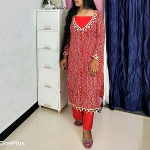 3 Peace Bandhani Print Kurta Set