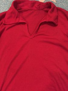 Ribbed Collared V-Neck Top