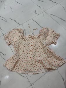 Polka Dot Puff Sleeve Peplum Top