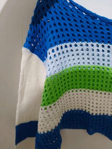 Striped Cropped Mesh top