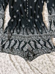 Chic Black Paisley Bohemian Print Romper