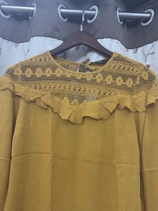 Mustard Lace Ruffle Blouse