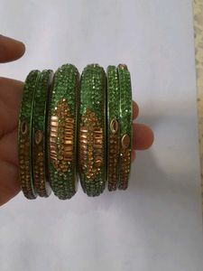 Green & Gold Embellished Bangle Set