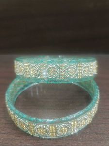 Elegant Green &amp; Gold Bangles (Size 2-4) Set of 2
