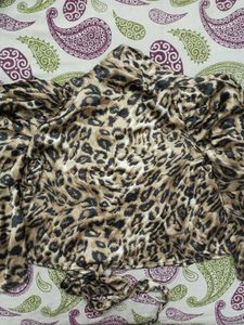 Leopard Print Tie-Up Blouse