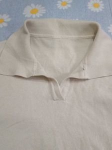 Cream Collared Short Sleeve Top