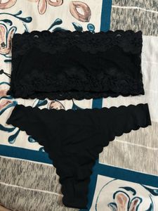 XS Black Lace Bralette & Thong Set