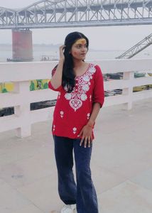 Red Embroidered Kurti with Blue Jeans