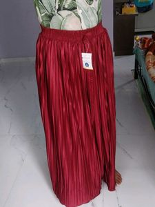 Elegant Pleated Wine Red Skirt