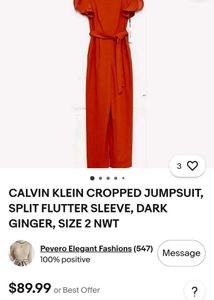 Calvin Klein Orange Jumpsuit Brand new