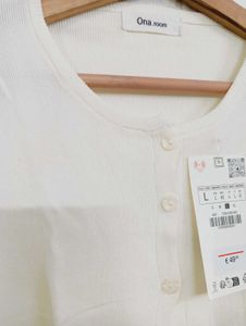 White Button-Up Short Sleeve Top