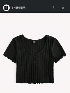 Black Ribbed Button-Up Cropped Top