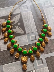 Unique Green Stone terracotta Necklace