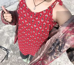 Red Printed Sleeveless kurti