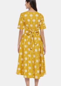Yellow Palm Print Midi Dress